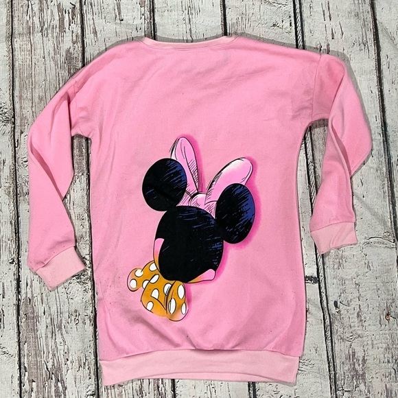 Vintage 1980s Minnie Mouse Cartoon Disney Pink Crewneck Sweatshirt - Picture 2 of 3